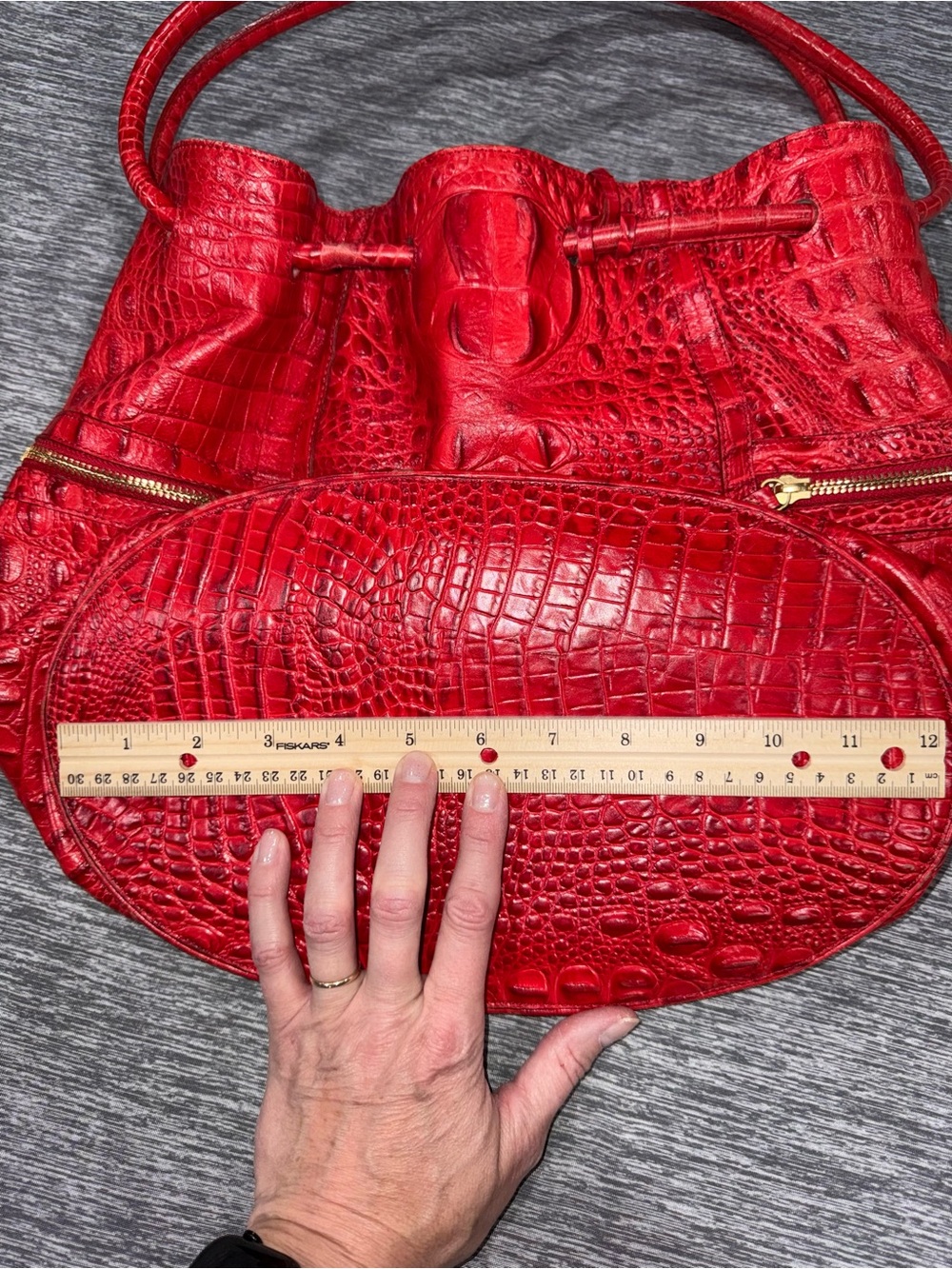 Brahmin Red Croc-Embossed Trina Drawstring Bucket Bag - Picture 3 of 6